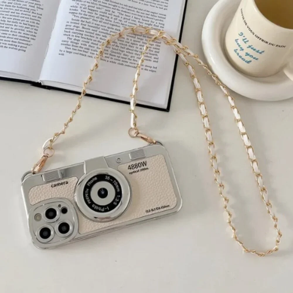 Chic Retro Camera Case for iPhone Emily in Paris Inspired, with Lanyard 15 PM